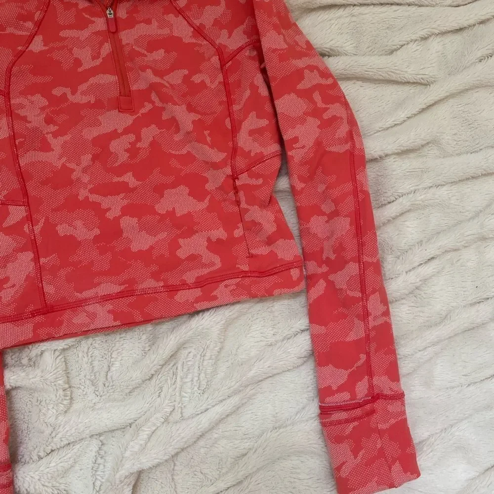 Lululemon Its Rulu Run Half Zip Heritage Camo Jacquard Pale Raspberry Pink Mist
